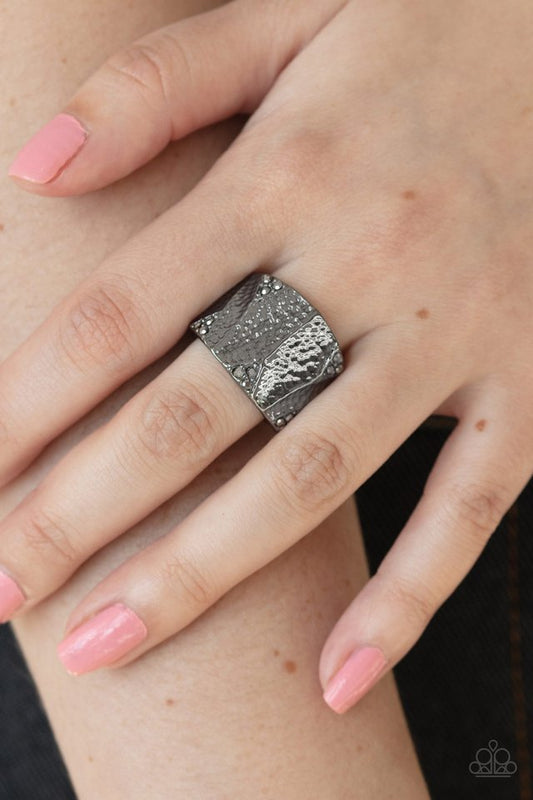 Industrial Indentation - Black - Paparazzi Ring Image