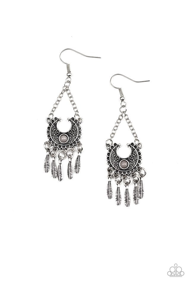 Paparazzi Earring ~ Fabulously Feathered - Silver