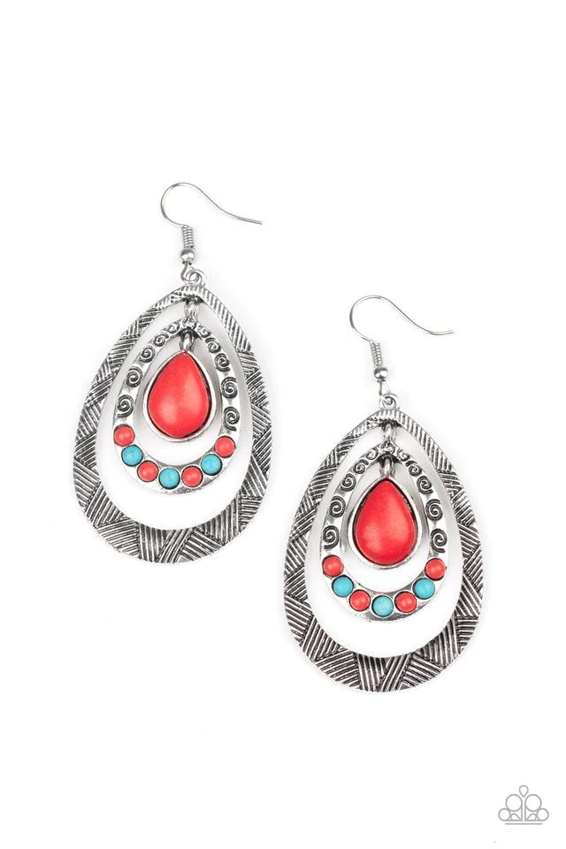 Paparazzi Earring ~ Terra Teardrops - Red