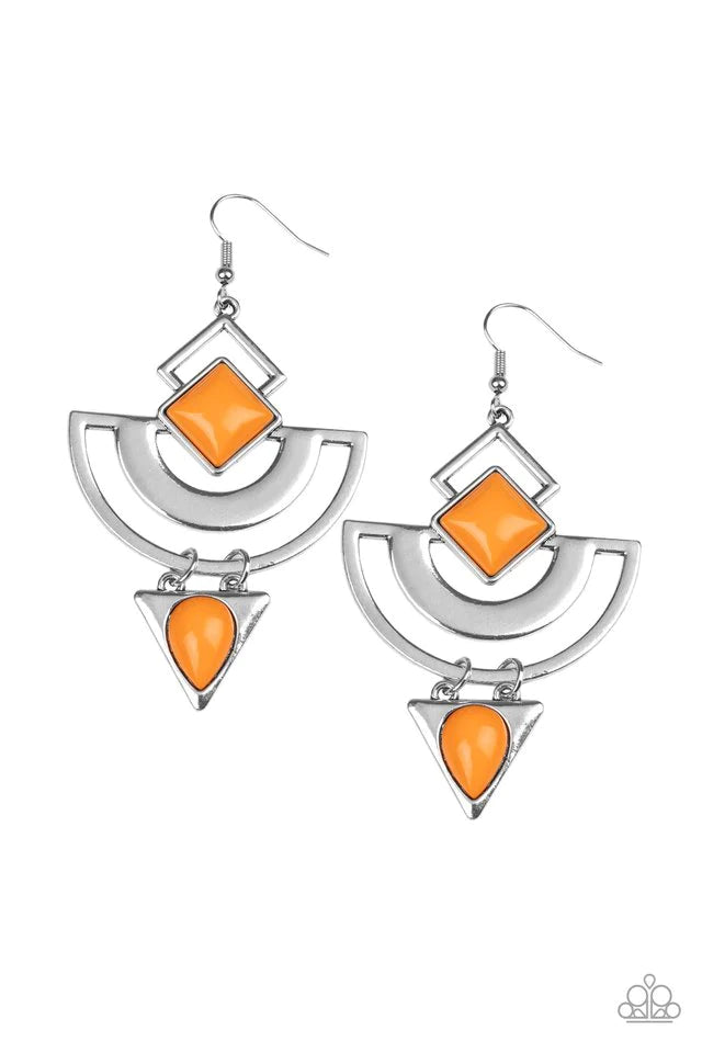 Paparazzi Earring ~ Geo Gypsy - Orange