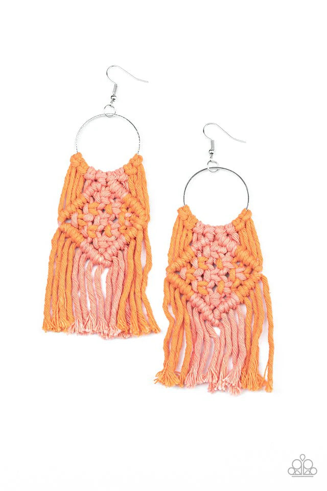 Paparazzi Earring ~ Macrame Rainbow - Orange