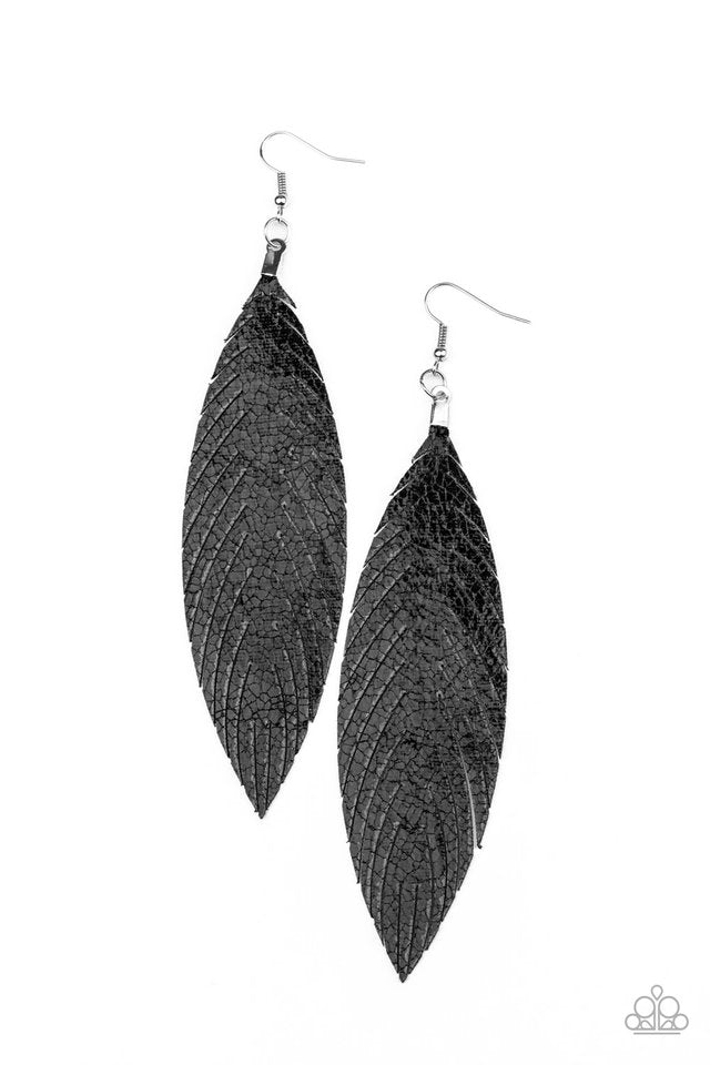 Feather Fantasy - Black - Paparazzi Earring Image