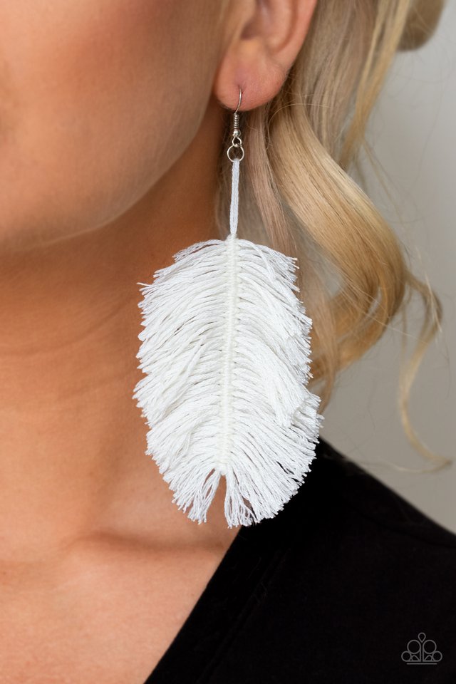Hanging by a Thread - White - Paparazzi Earring Image