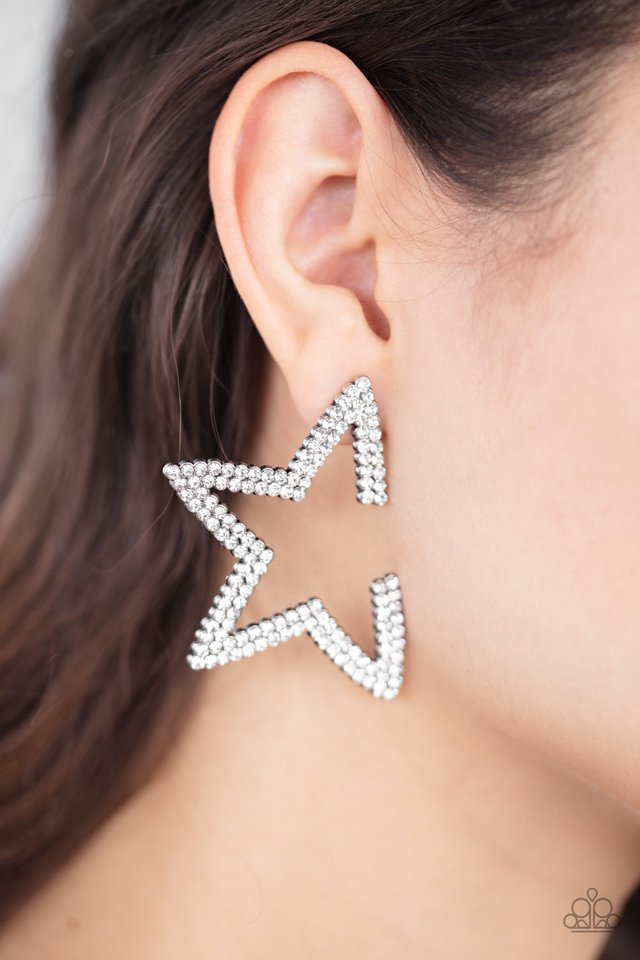 Star Player - White - Paparazzi Earring Image