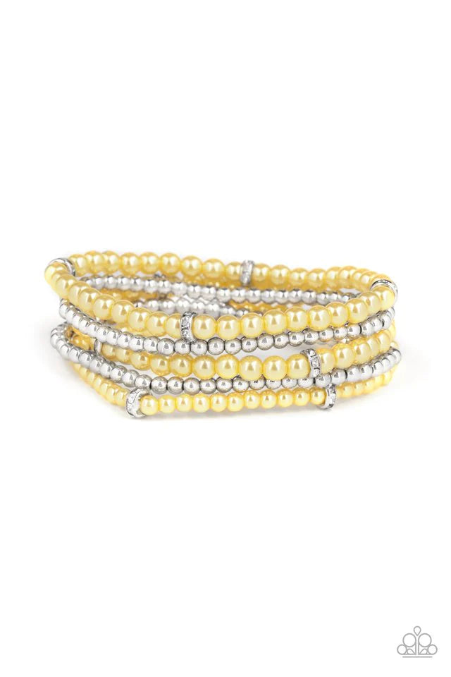 Pulsera Paparazzi ~ Fiercely Frosted - Amarillo