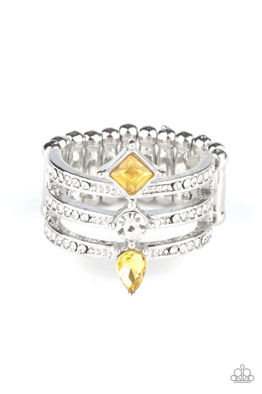 Triple Throne Twinkle - Yellow - Paparazzi Ring Image