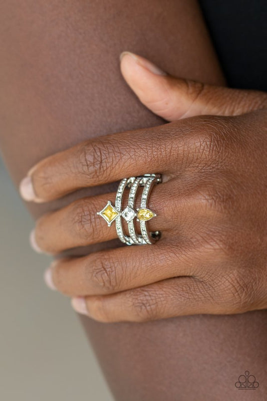 Triple Throne Twinkle - Yellow - Paparazzi Ring Image