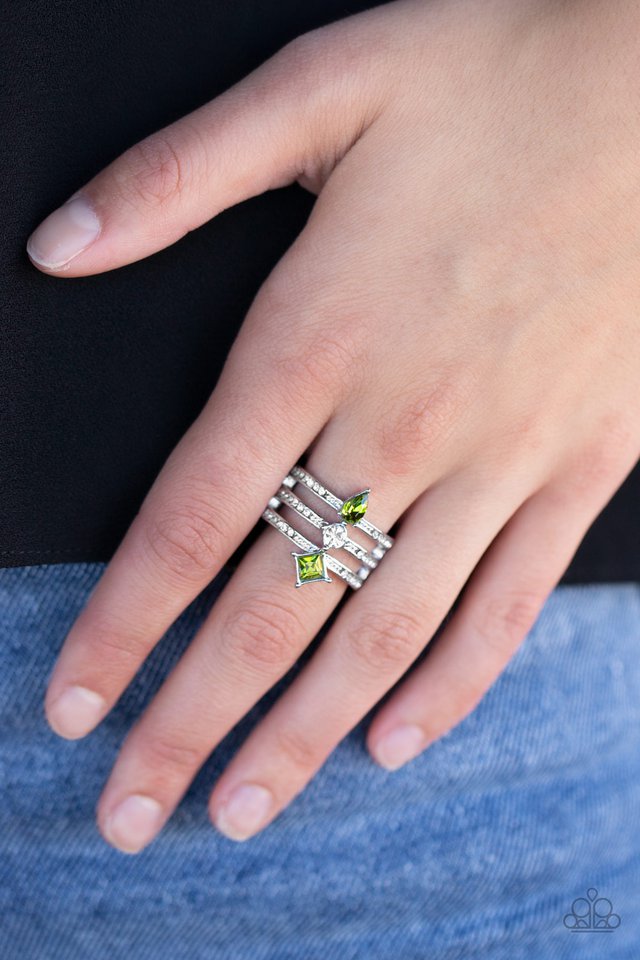 Triple Throne Twinkle - Green - Paparazzi Ring Image