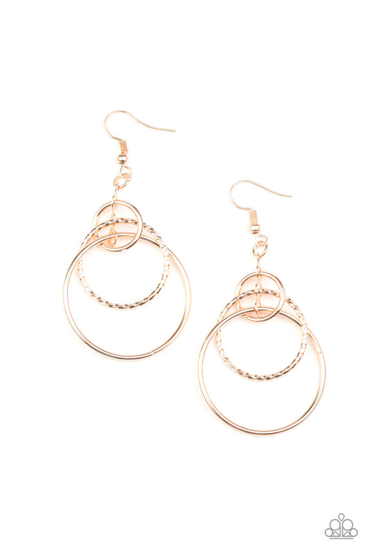 Paparazzi Earrings - Three Ring Couture - Rose Gold