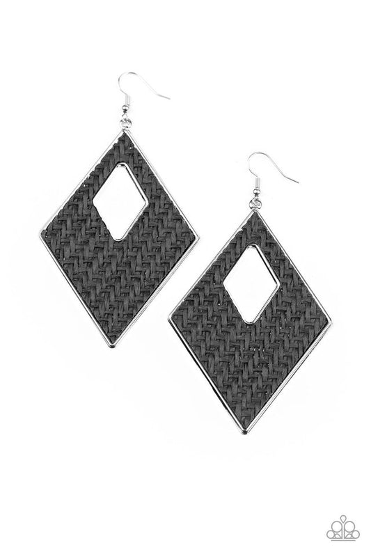 Woven Wanderer - Black - Paparazzi Earring Image