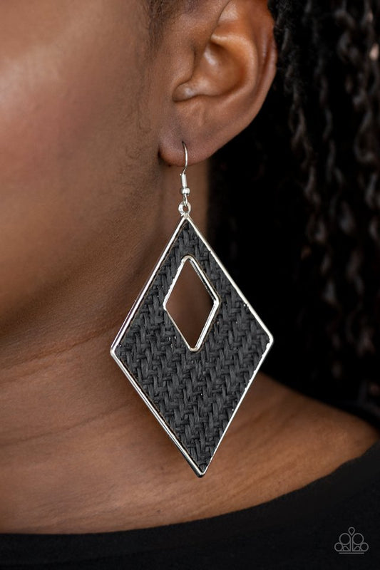 Woven Wanderer - Black - Paparazzi Earring Image