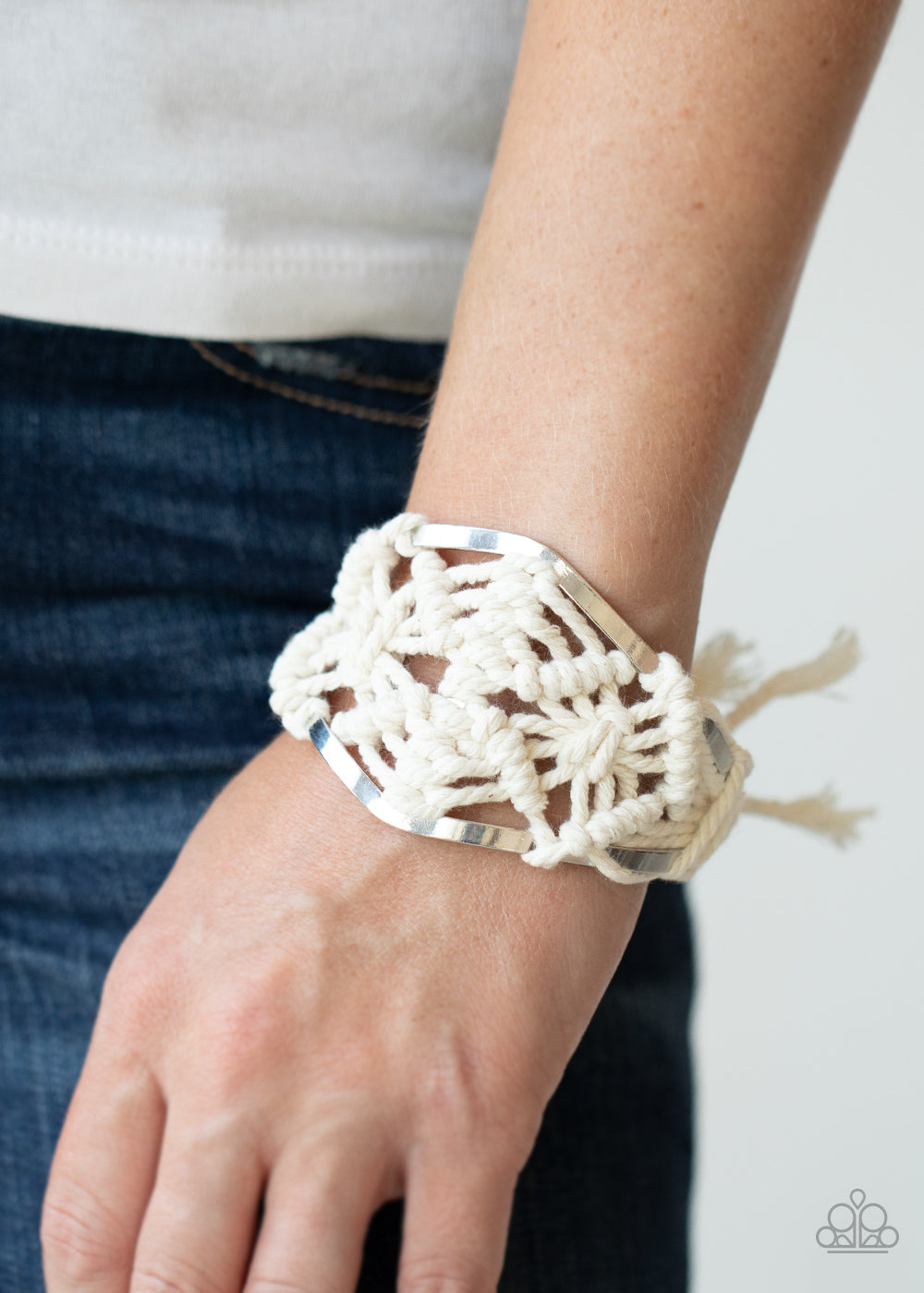 Paparazzi Bracelet ~ Macrame Mode - White - Sept LOP