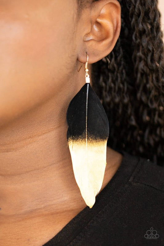 Fleek Feathers - Black - Paparazzi Earring Image