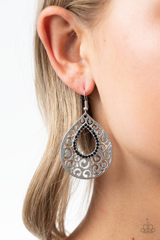 Airy Applique - Black - Paparazzi Earring Image