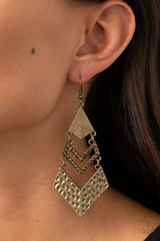 Work Hazard - Brass - Paparazzi Earring Image