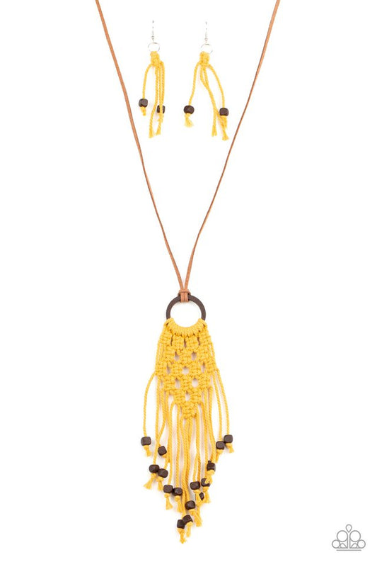 Its Beyond MACRAME! - Yellow - Paparazzi Necklace Image