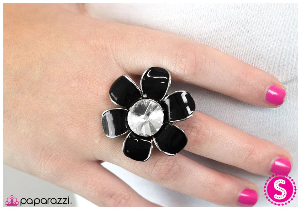 Anillo Paparazzi ~ Flor de Mayo - Negro