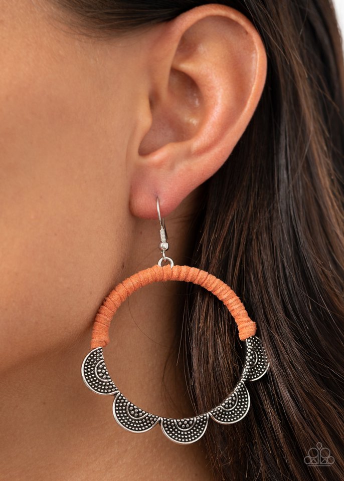 Tambourine Trend - Orange - Paparazzi Earring Image
