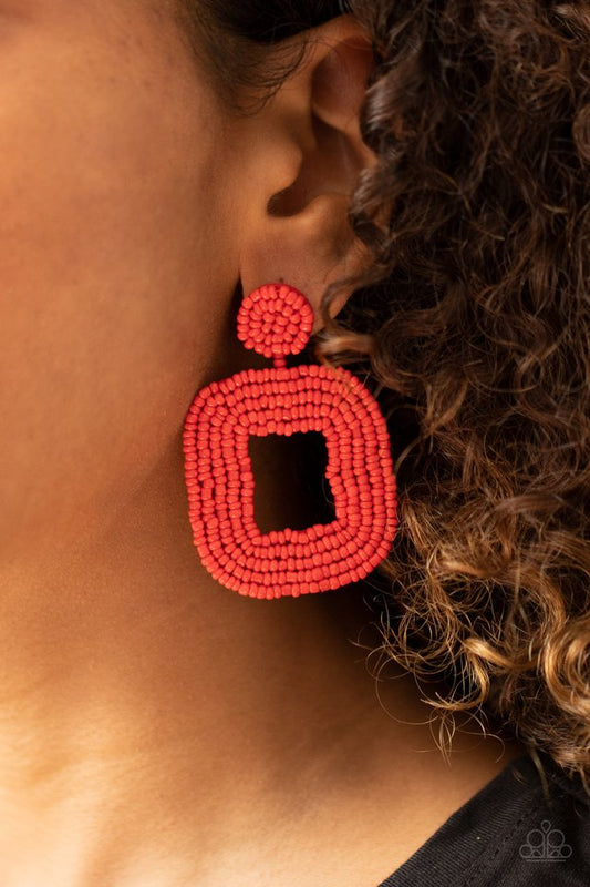 Beaded Bella - Red - Paparazzi Earring Image