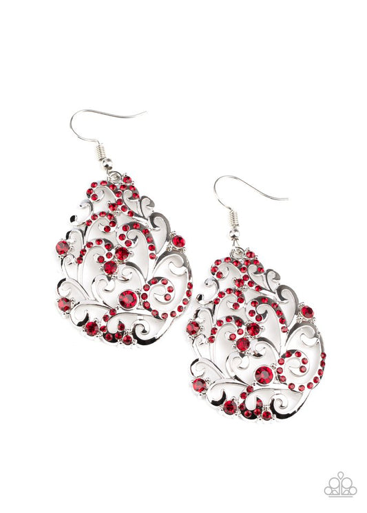 Winter Garden - Red - Paparazzi Earring Image