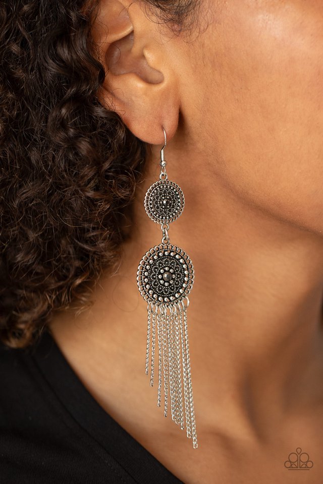 Medallion Mecca - Silver - Paparazzi Earring Image