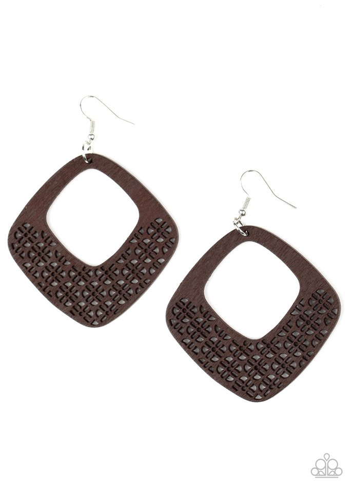 WOOD You Rather - Brown - Paparazzi Earring Image