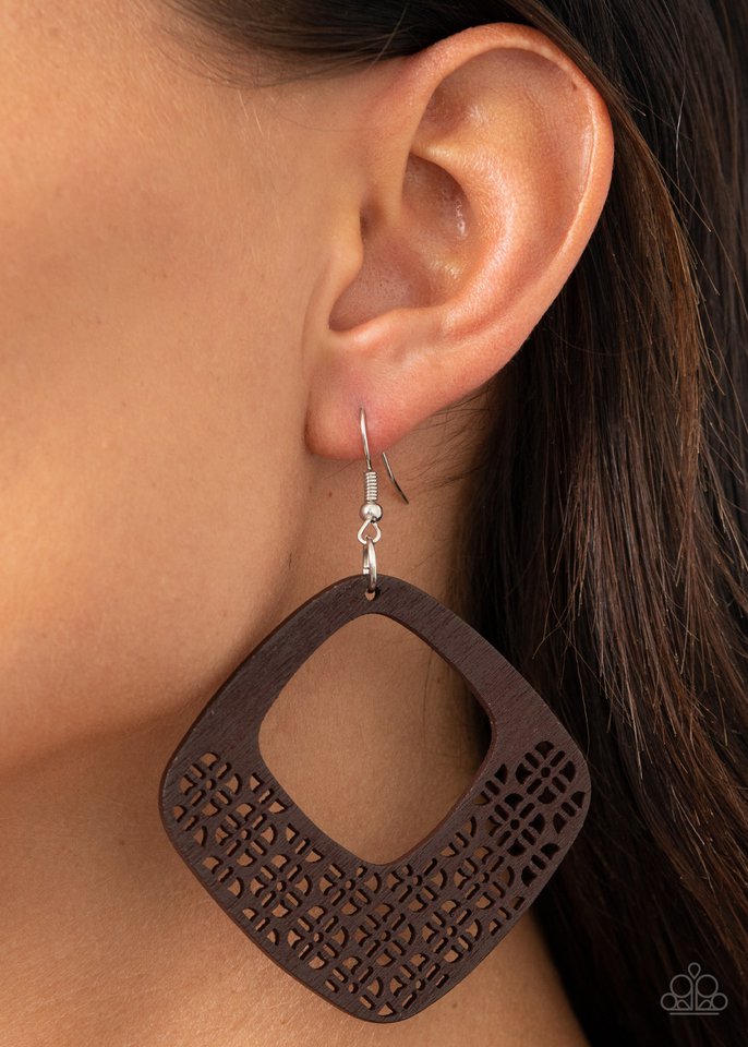 WOOD You Rather - Brown - Paparazzi Earring Image