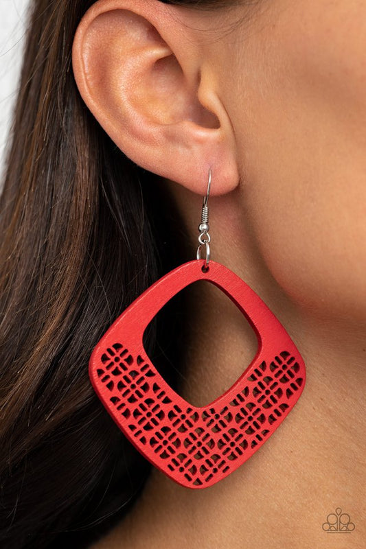 WOOD You Rather - Red - Paparazzi Earring Image