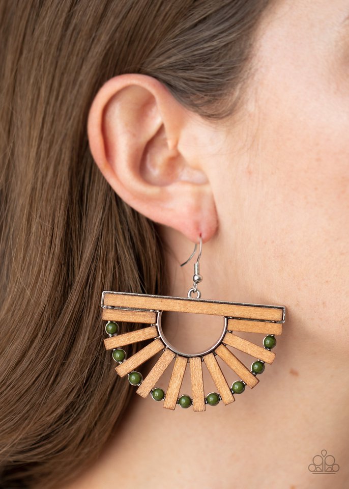 Wooden Wonderland - Green - Paparazzi Earring Image