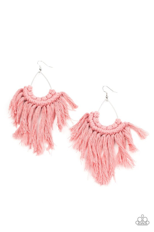 Wanna Piece Of MACRAME? - Pink - Paparazzi Earring Image