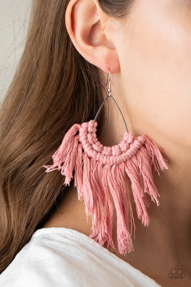 Wanna Piece Of MACRAME? - Pink - Paparazzi Earring Image