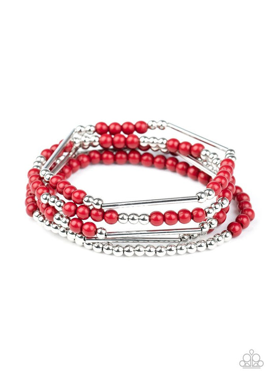 BEAD Between The Lines - Red - Paparazzi Bracelet Image