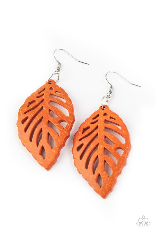 LEAF Em Hanging - Orange - Paparazzi Earring Image