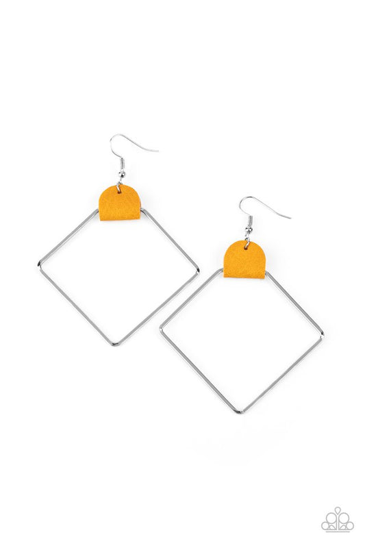 Friends of a LEATHER - Yellow - Paparazzi Earring Image