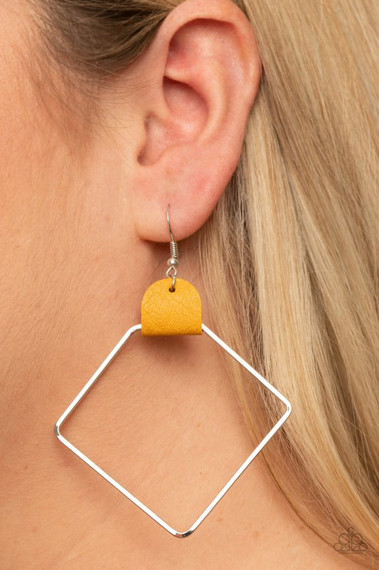 Friends of a LEATHER - Yellow - Paparazzi Earring Image