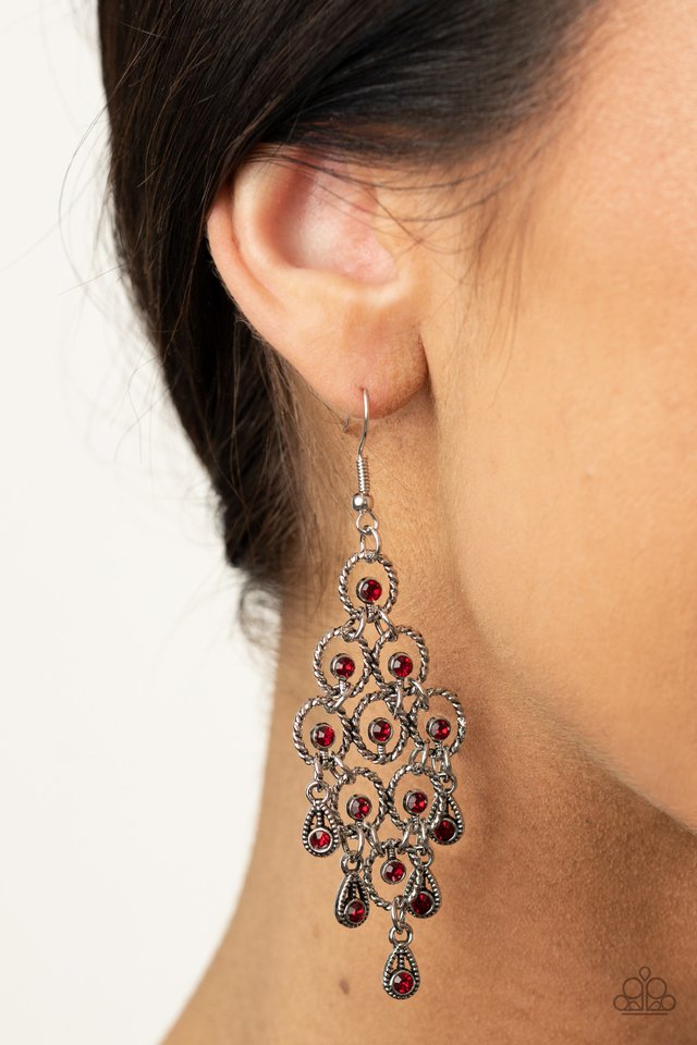 Chandelier Cameo - Red - Paparazzi Earring Image
