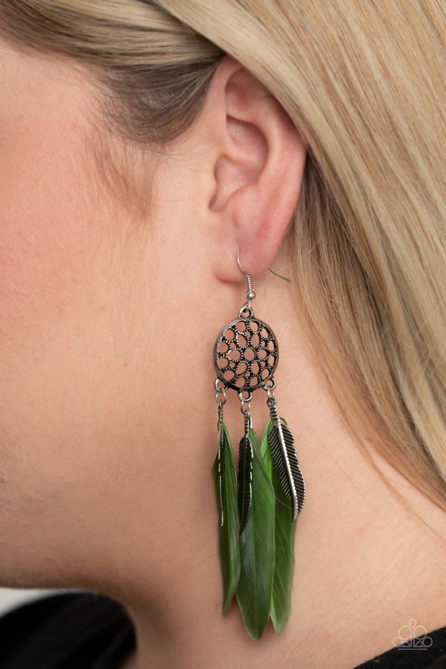 In Your Wildest DREAM-CATCHERS - Green - Paparazzi Earring Image