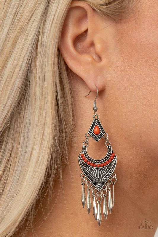 Trailblazer Beam - Orange - Paparazzi Earring Image