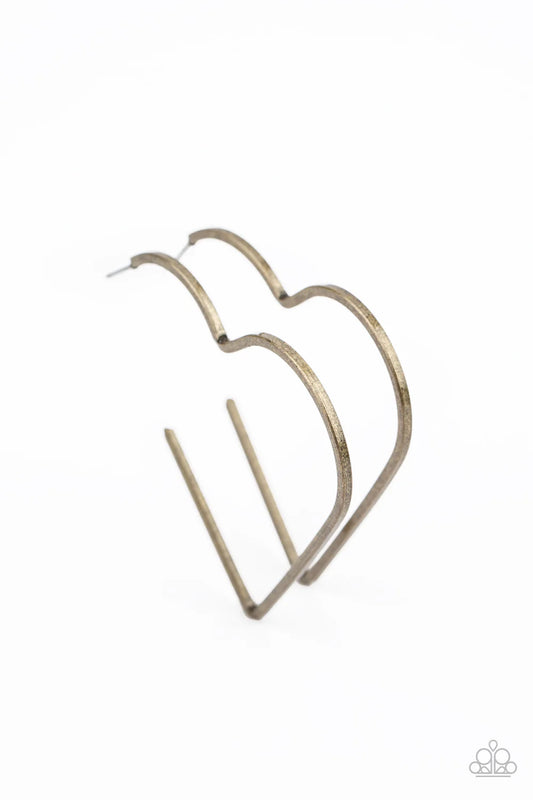 Paparazzi Earring ~ I HEART a Rumor - Brass