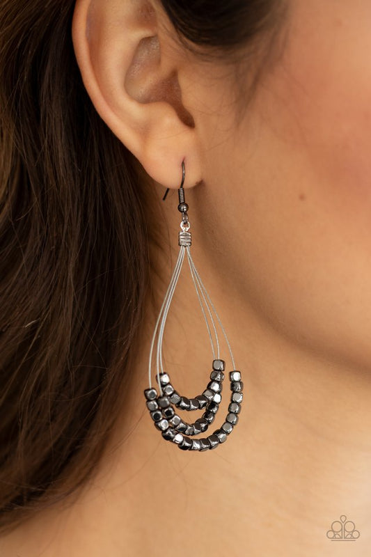 Off The Blocks Shimmer - Black - Paparazzi Earring Image