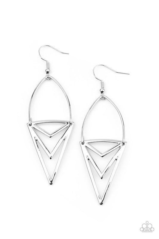 Proceed With Caution - Silver - Paparazzi Earring Image