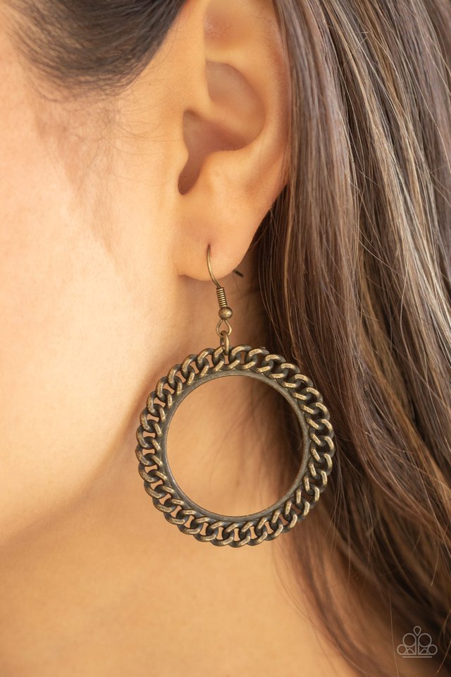 Above The RIMS - Brass - Paparazzi Earring Image