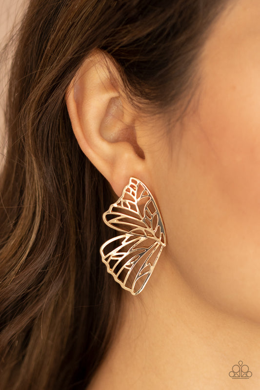 Paparazzi Earring ~ Butterfly Frills - Gold