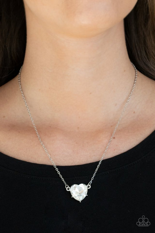 She Works HEART For The Money - White - Paparazzi Necklace Image