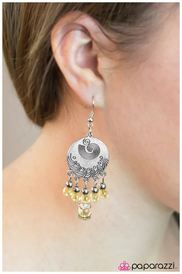 Paparazzi Earring ~ Spinning My Wheels - Yellow