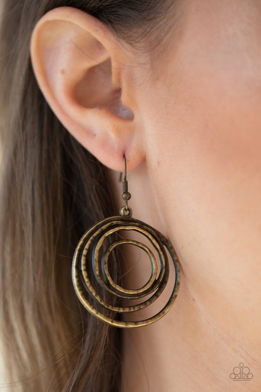 Spiraling Out of Control - Brass - Paparazzi Earring Image