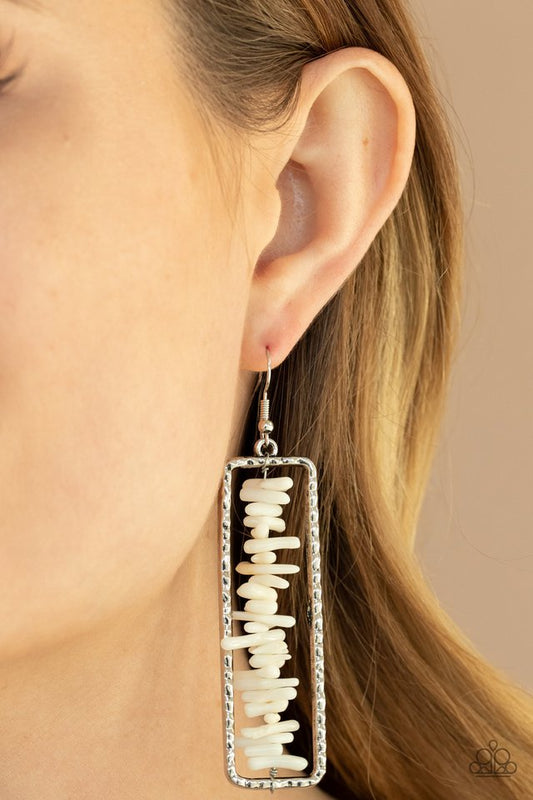 Dont QUARRY, Be Happy - White - Paparazzi Earring Image