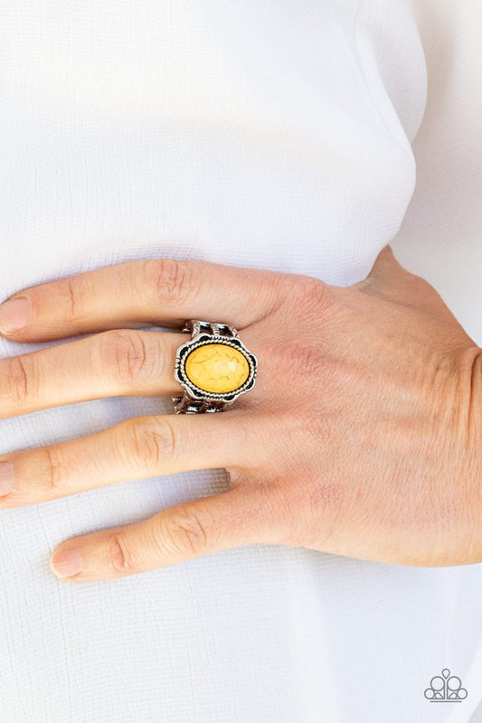 Flowering Dunes - Yellow - Paparazzi Ring Image