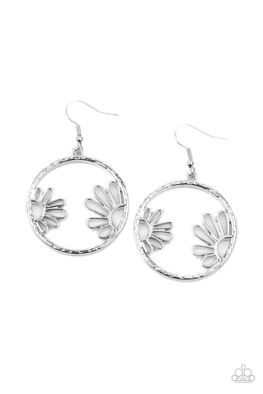 Paparazzi Earring ~ Demurely Daisy - Silver