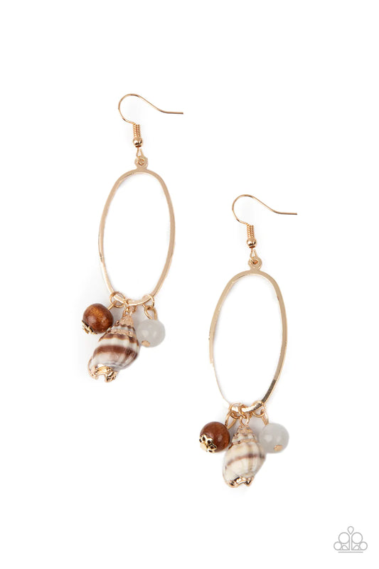 Paparazzi Earring ~ Golden Grotto - White